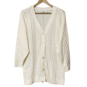JustFab Cardigan Women’s Medium Cream Coverup Minimalist Winter Casual NWT